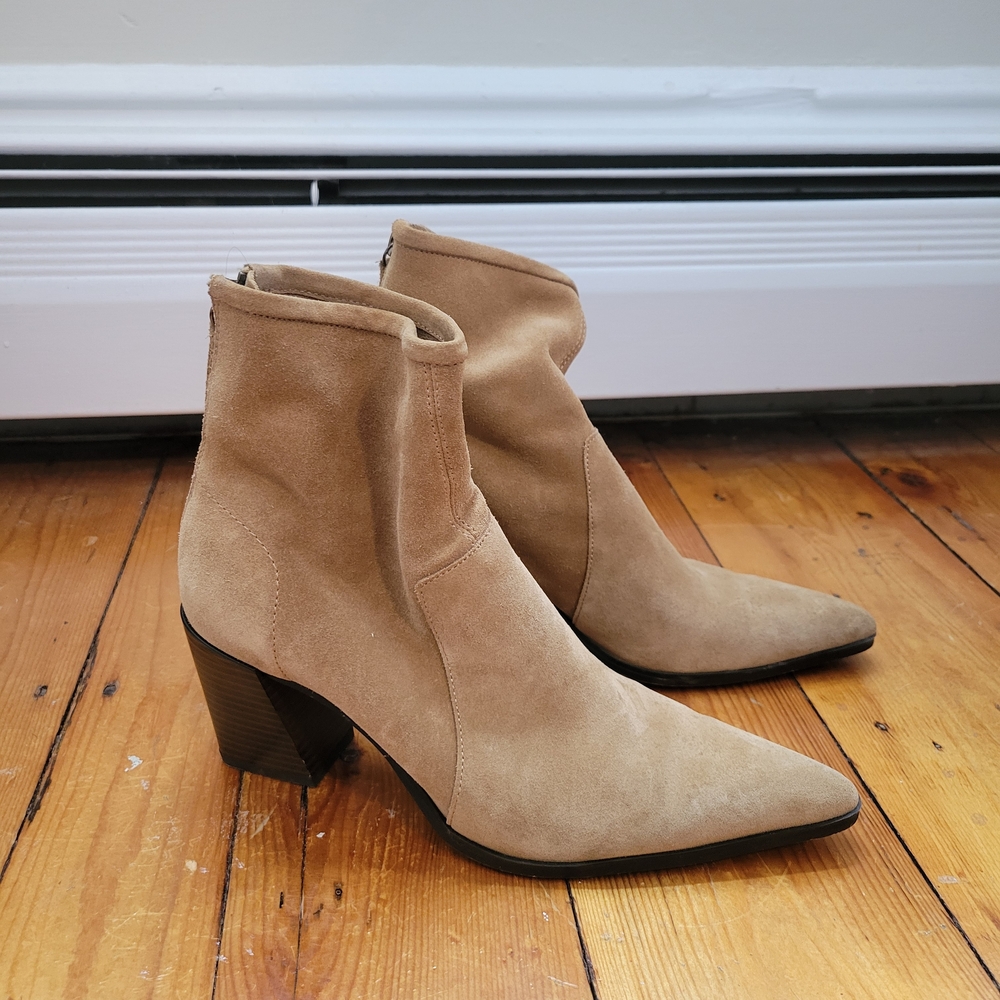 Zara Beige Suede Heeled Boots